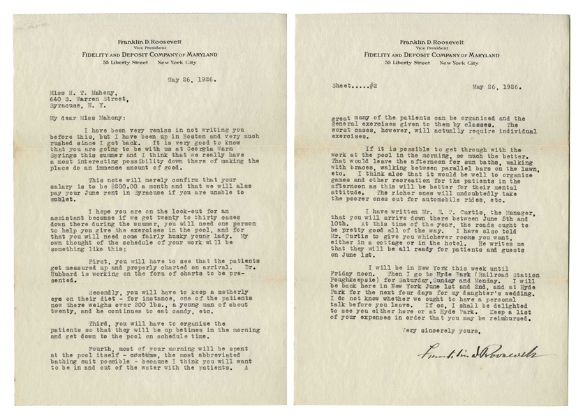 Franklin D. Roosevelt Letter Signed From 1926 -- With Exceptional Content to Helena Mahoney Upon the Opening of the Warm Springs Institute